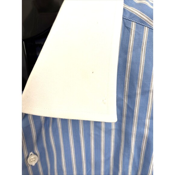 Brioni Men’s 18" Large Blue White Striped Long Sleeve French Cuff Shirt Italy - Picture 4 of 10